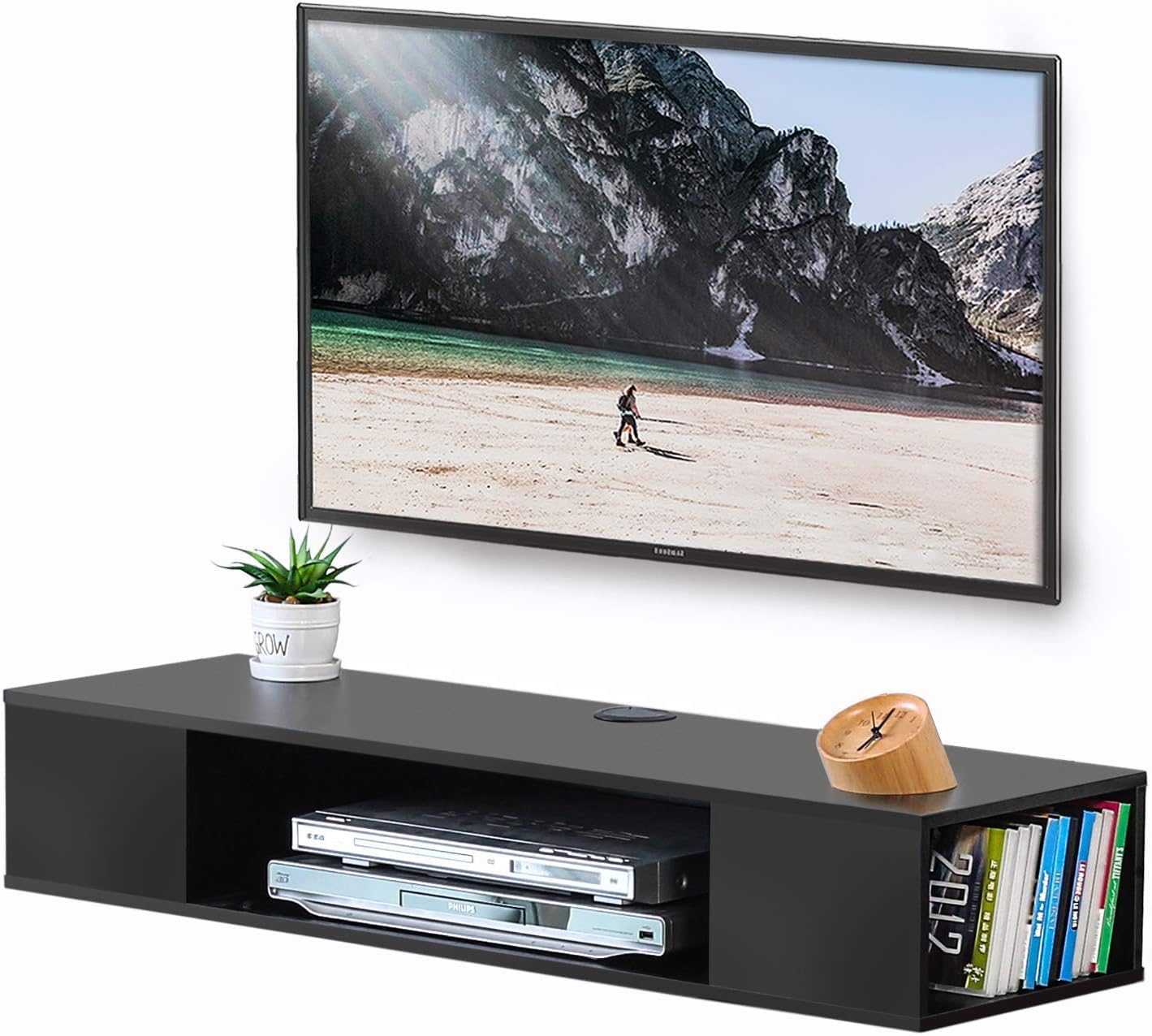 FITUEYES Black Floating TV Stand, Wall Mounted Entertainment Center Wood Storage, Media Console Shelf Under TV for Living Room, 39.4"