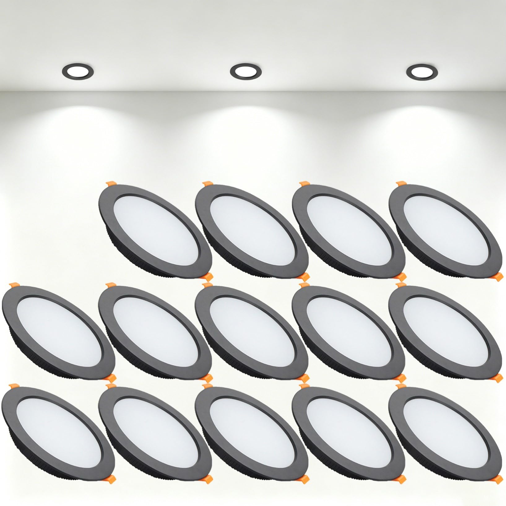VOGHMOLD 18W Ultra Slim LED Downlight Recessed Ceiling Light 5 inch, 6000K Spot Lights Black Aluminum Trim, Cut Φ150-160mm, AC110-240V Panel Lighting for Office Hallway Closet, 14 Pack