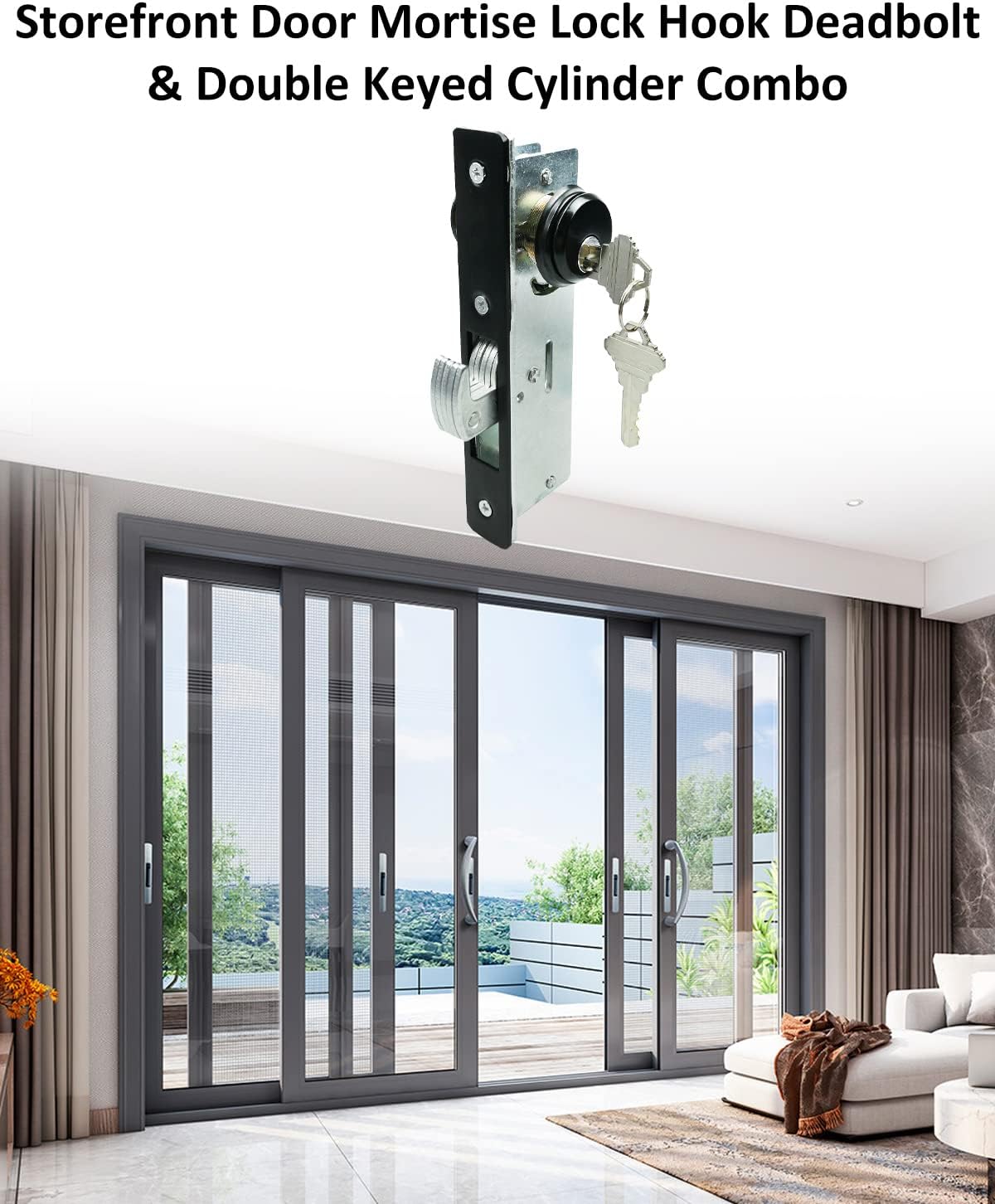 Storefront Door Mortise Lock 1-1/8" Door Locks with Backset Deadbolt & Double Keyed Cylinder Combo Lock Aluminum