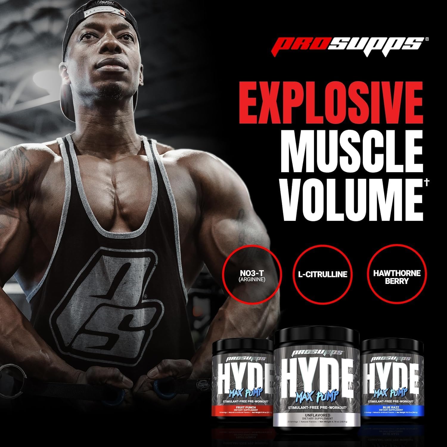 PROSUPPS Hyde Max Pump Stimulant-Free Pre-Workout, Unflavored and Creatine 300 Bundle
