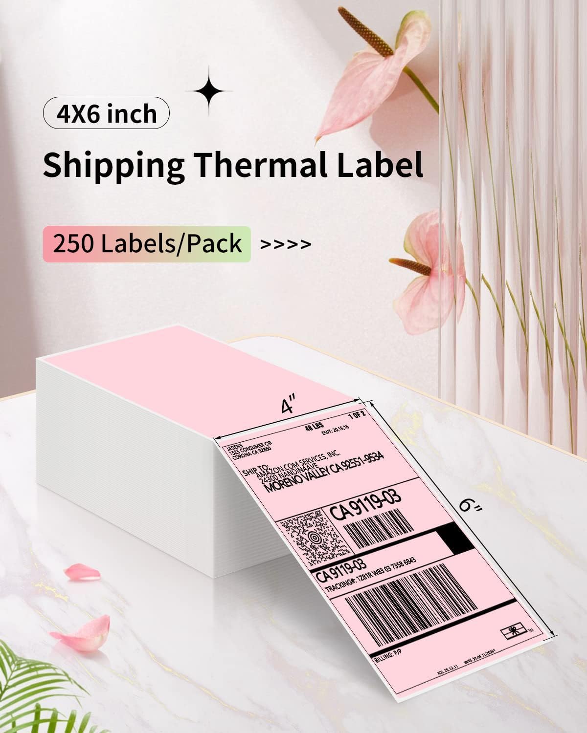 JADENS 4X6 Thermal Direct Shipping Label Compatible with JADENS MUNBYN, IDPRT, Rollo, Postage Label Paper for Small Businesses, 250 Labels/Pack, Pink - Image 2