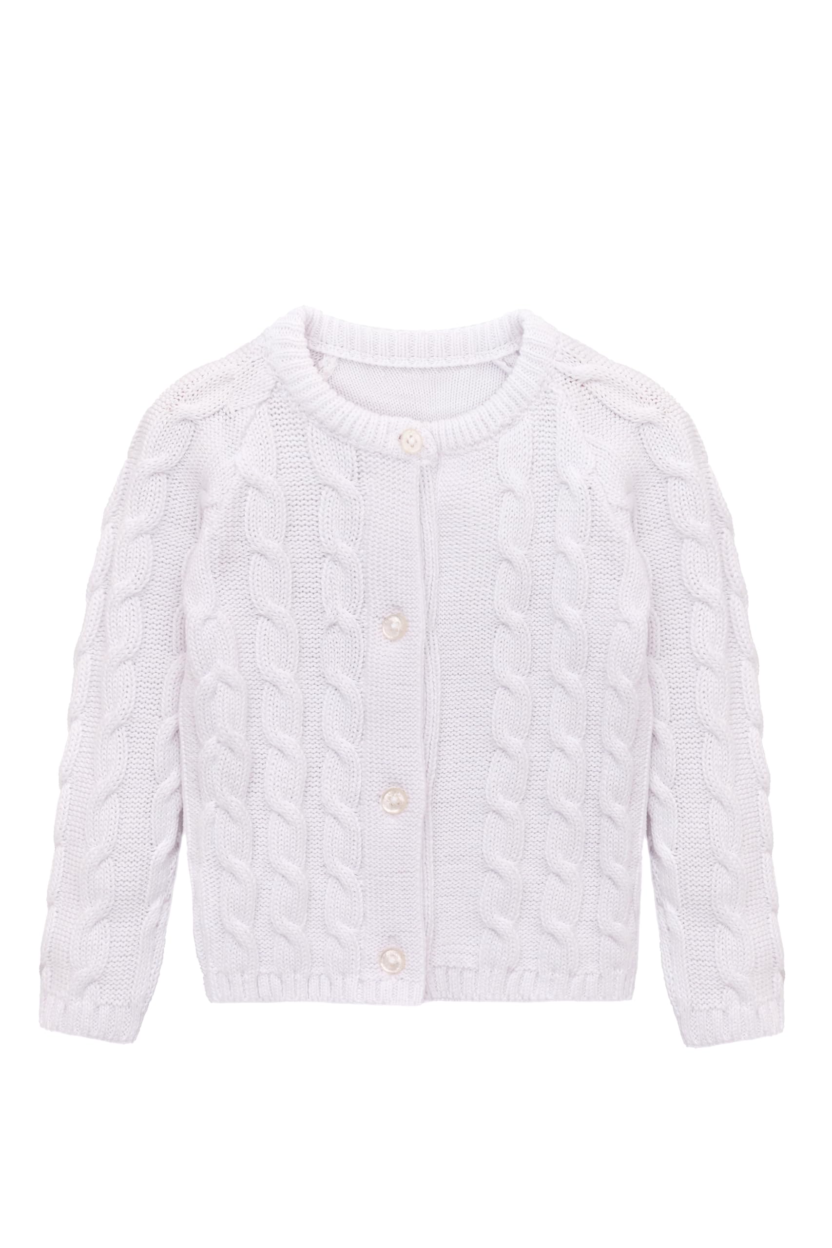 Lilax Baby Girls' Cable Knit Cardigan Long Sleeve Cotton Sweater (White, 3-6 Months)