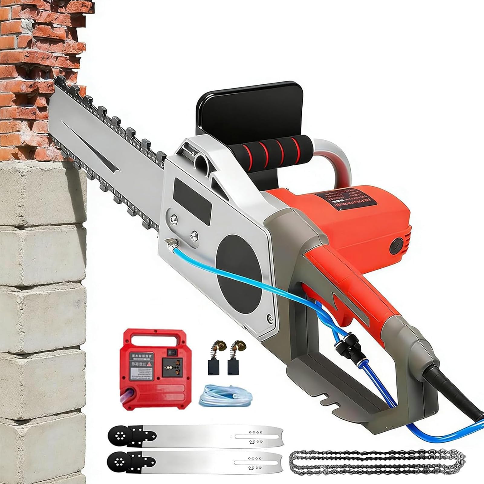 SUYUDD 5800W/6500W Concrete Chain Saw, Electric Chainsaw Wall Cutter, 35cm/48cm Cut Depth, Water Dust Suppression, Includes 2 Chains & 2 Bars, Extra Brushes, for Cutting Tiles, Stone, and Cement