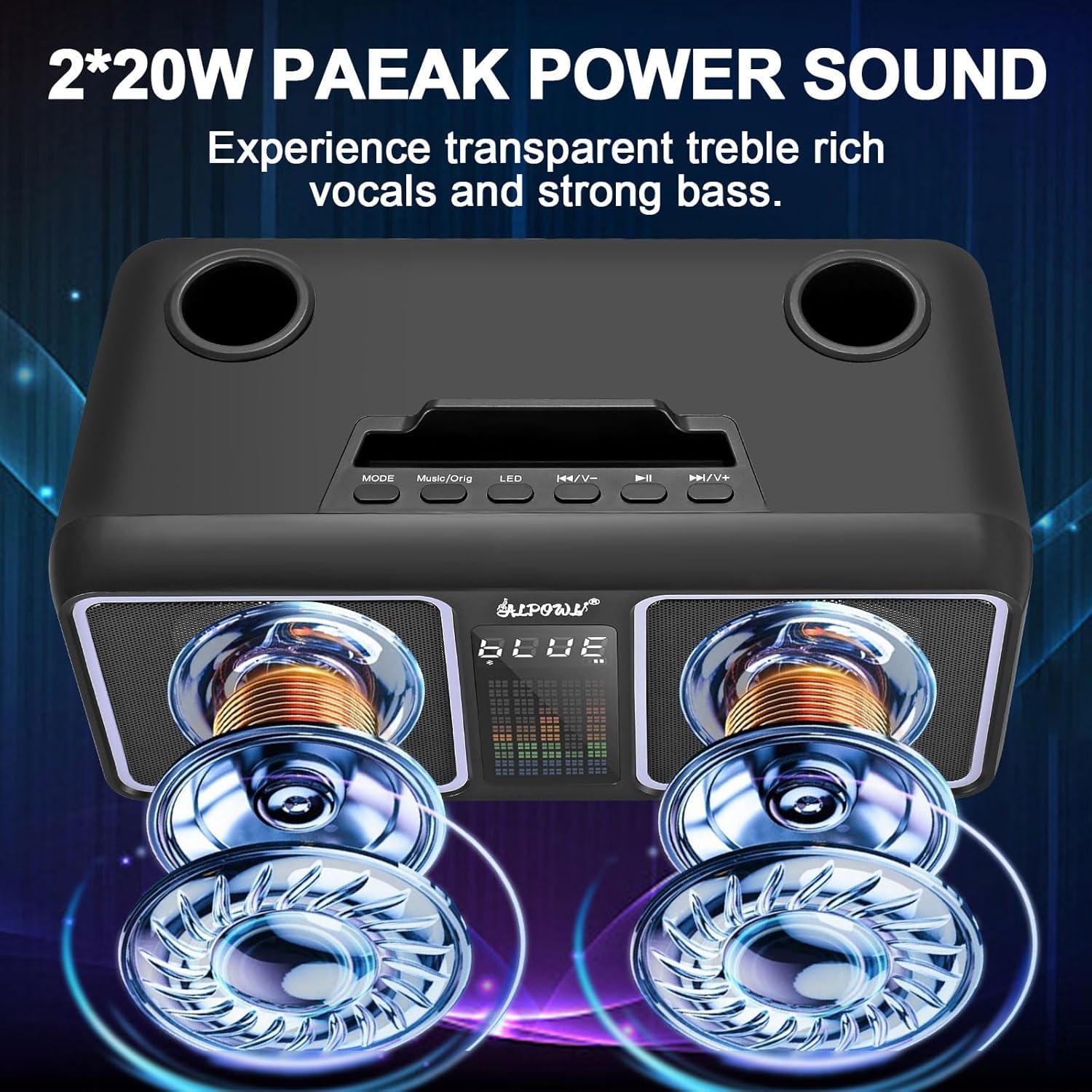 ALPOWL Karaoke Professionale Completo per Bambini e Adulti con 2 Microfono Wireless UHF, Cassa Bluetooth Potente con LED Striscia Cambianti Colore per Festa di