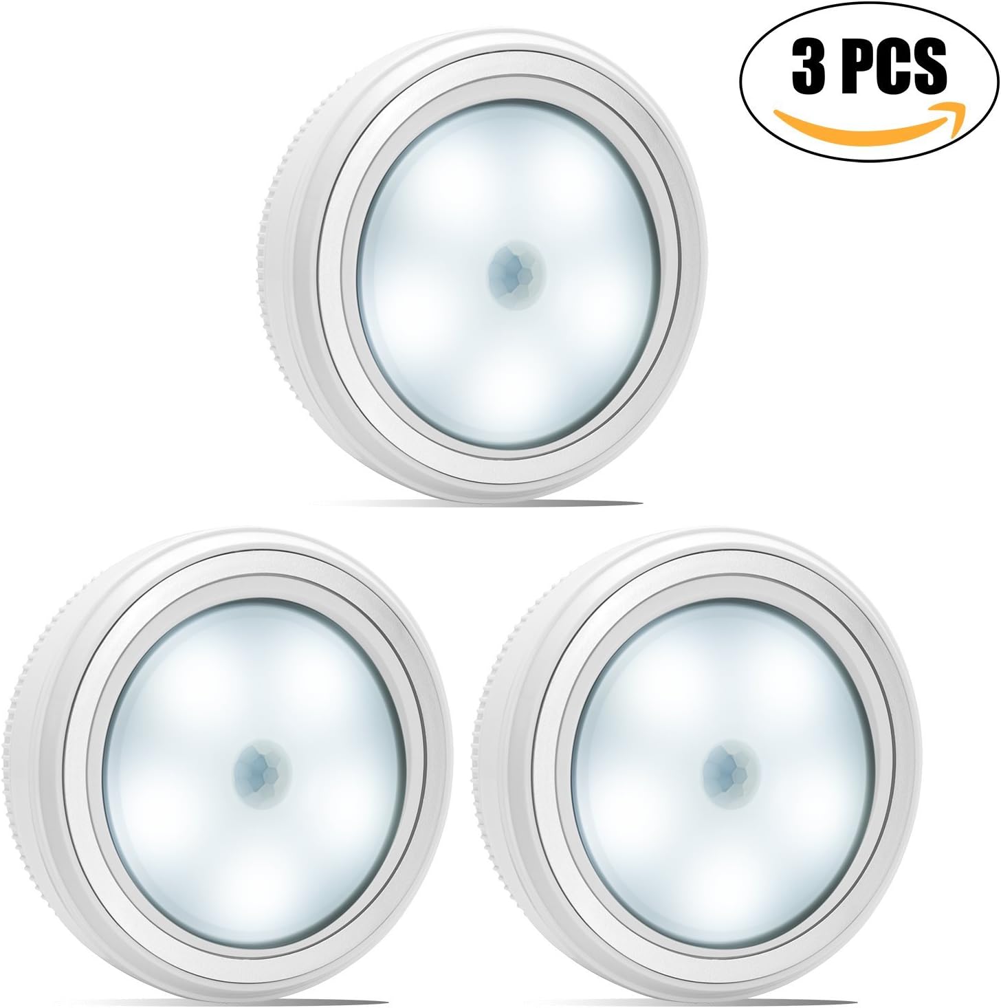 Nakhal 5 LED Motion Sensor Night Light (3 Pack) | PIR Motion Sensor LED Light | Battery Powered Cordless Night Light | LED Light with 3M Adhesive Pads and Magnet (Silver, Batteries are not included)