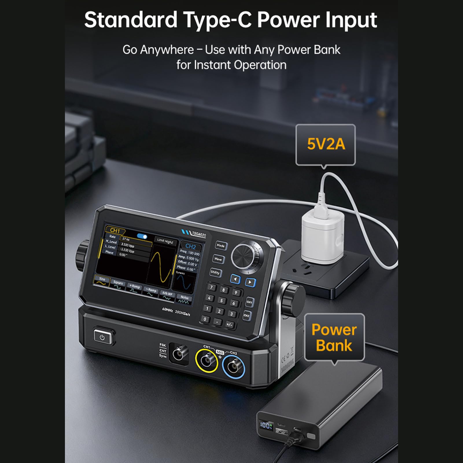 Akozon Generator Sygnału Funkcja Podwójnego Kanału 60 MHz Generator Przebiegów Arbitralnych AM FM Modulacja PM dla Profesjonalistów Testujących 4,3-calowy (Wyjście sygnału 60M Wtyczka UE 220-240 V)