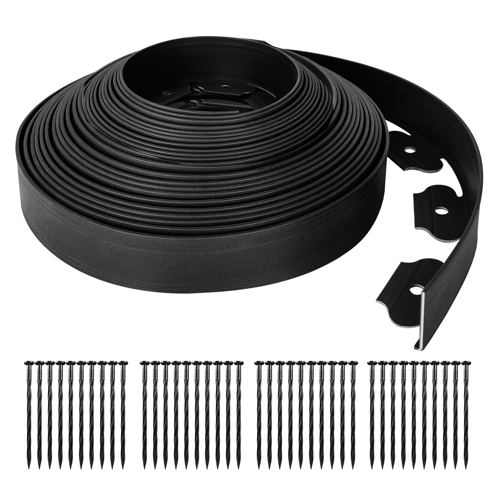 GROWNEER Garden Edging Borders 20m Landscape Edging Extra Tall 6cm High with 80pcs Stakes No Dig Garden Border Lawn Edging Mini Plastic Fence for Flowerbeds Grass (Black)