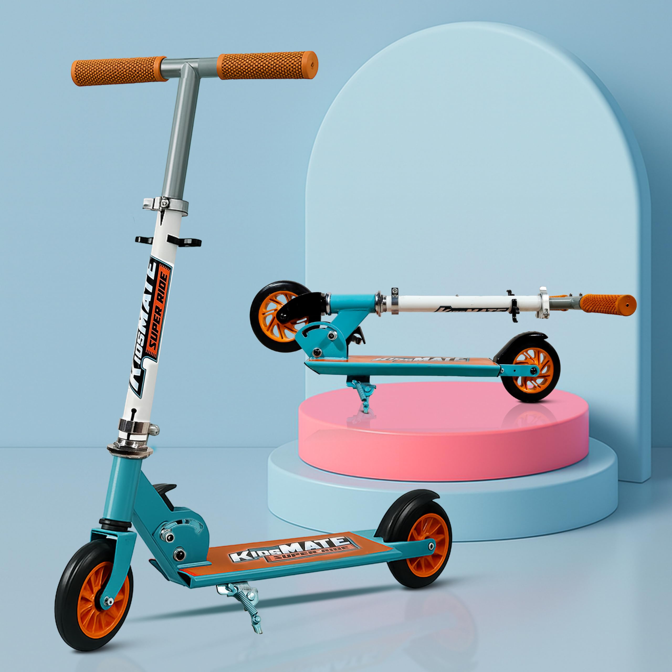 Kidsmate Super Metal Kick Scooter with PVC Wheels & Rear Brake | Foldable, Lightweight & 4-Level Adjustable Handlebar | Durable & Safe Kids Scooter for Boys & Girls 3+ Yrs - Orange-image-9