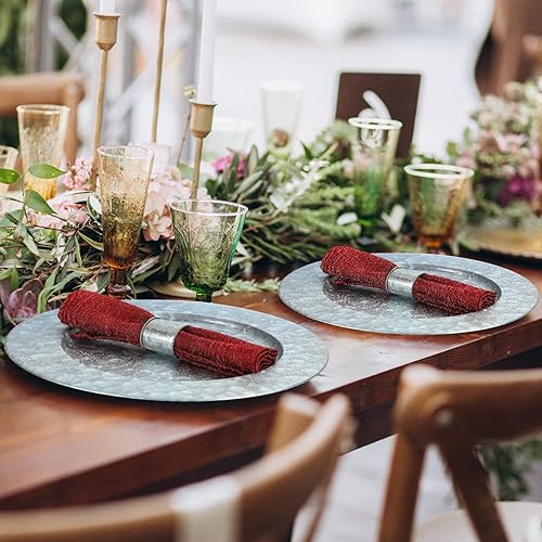 Miniatura 6 de Juego de 4 platos de carga de 13 pulgadas, cargadores para platos llanos, platos rústicos galvanizados, servilleteros, servilleteros modernos para