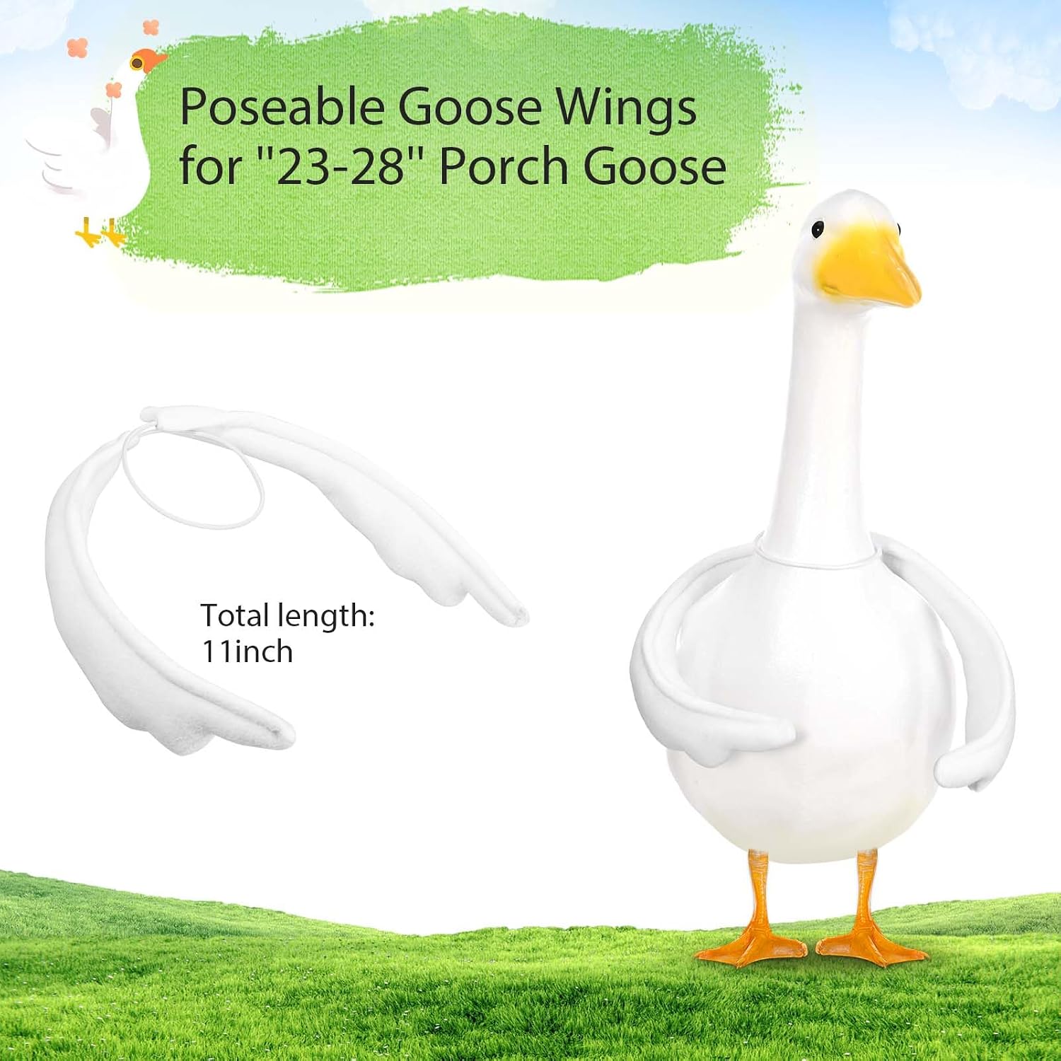 JcHrmers Poseable Goose Wings for 23”- 28" Porch Goose Decor Adjustable & Soft Cotton Accessory for Enhanced Outdoor/Indoor Patio Yard Lawn Art Decoration (23 inches) image 2