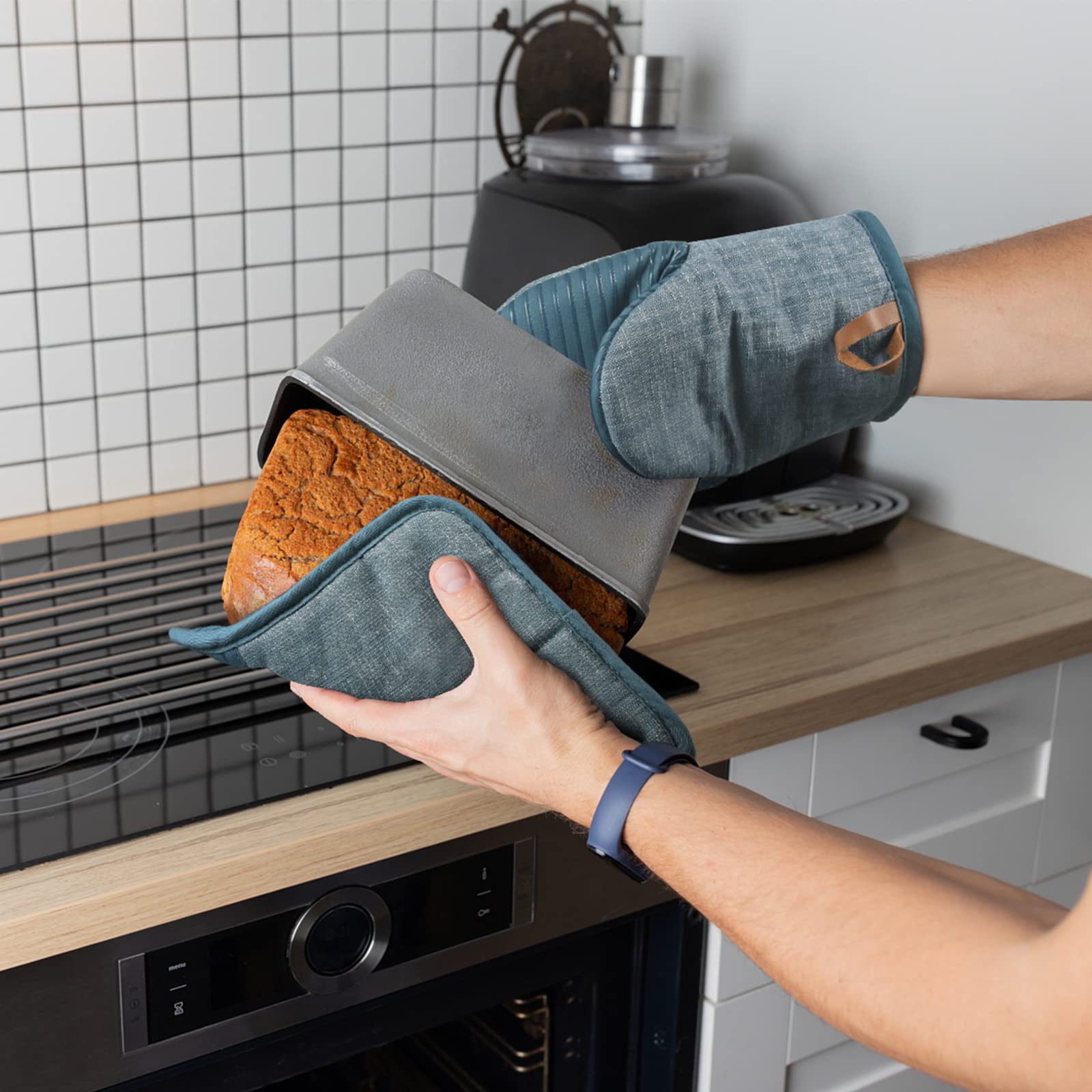 Set Da Cucina 6 Pezzi: 2 Guanti Da Forno, 2 Presine E 2 Presine Per Dita - Antiscivolo, Resistenti Al Calore 230°C