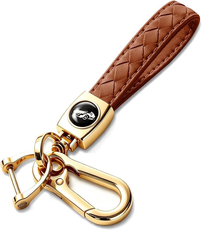 Chaveiro para Carro Gkeygo com Mosquetão, Couro Sintético, Argola D com Parafuso e Giro de 360°, Light Gold - Brown