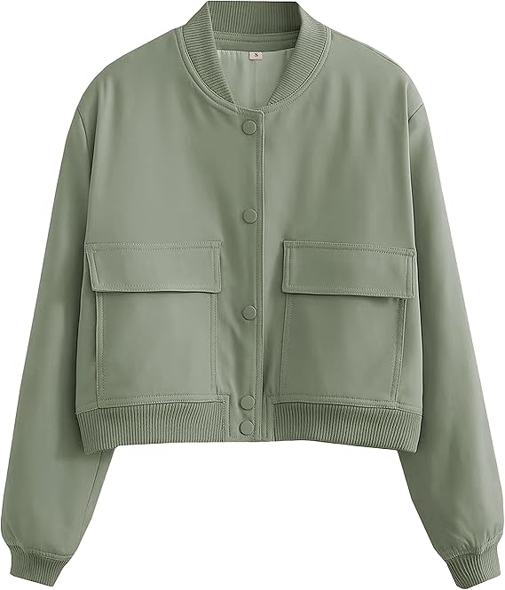 SCUSTY Blouson bomber boutonné à épaules tombantes pour femme