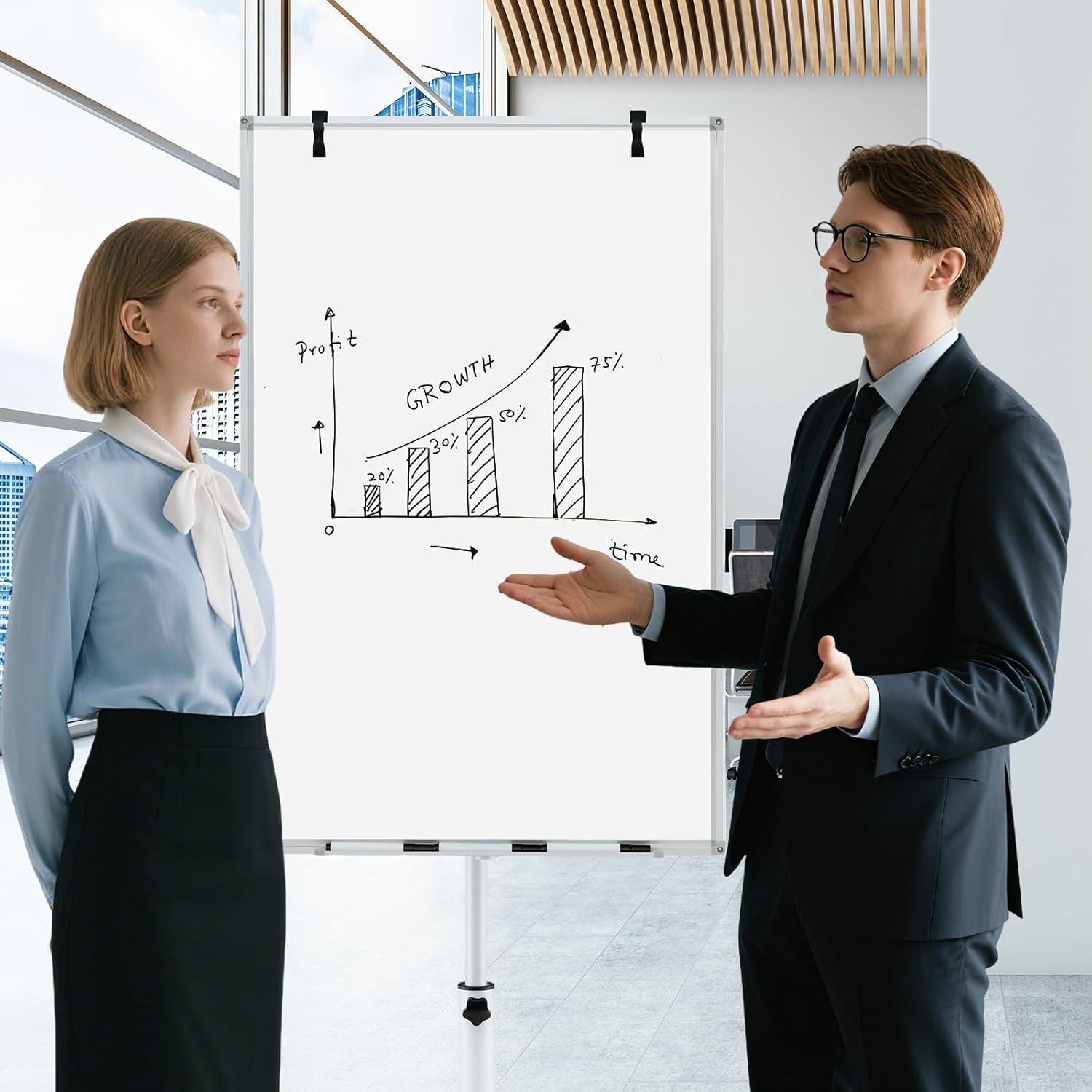 Goplus 40” x 26” Rolling Whiteboard, Height Adjustable Magnetic Dry Erase Board on Wheels with Round Stand, Paper Clips, Storage Tray, Paper Pad, Magnets, Markers, Mobile White Board for Office School