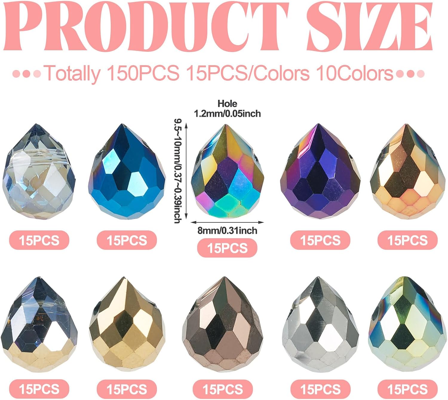 Glass Teardrop Beads for Jewelry Making Faceted Horizontal Hole Crystal Drop Bead Craftdady 150 pcs Glass Loose Spacer Beads for DIY Bracelet Necklace Making Crafts Decoration - Image 3