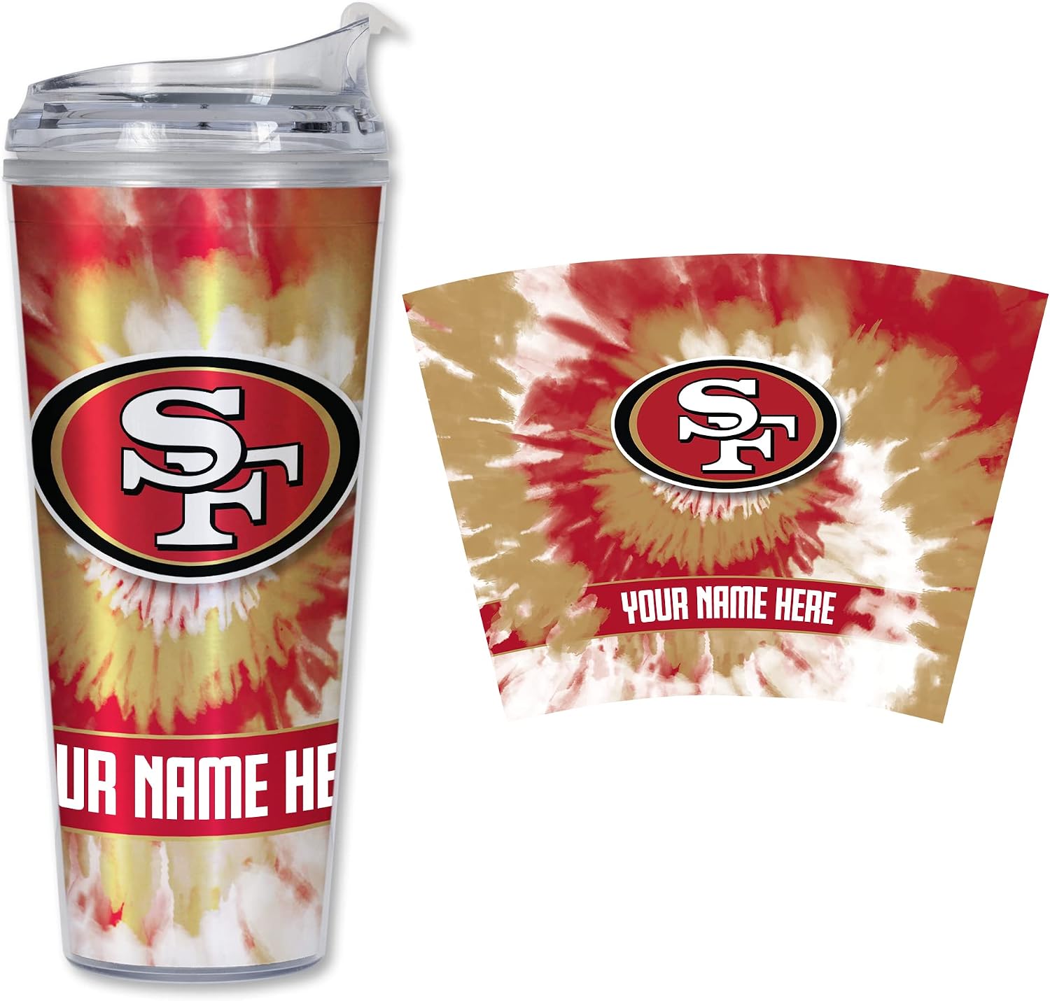 Rico Industries NFL Football Washington Commanders Metallic Tie Dye Personalized 24oz Acrylic Tumbler W/Hinged Lid - Team Colored Metallic Art Plastic Travel Tumbler - Keeps Drinks Cold or Hot