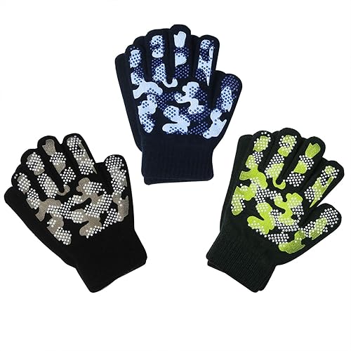 EvridWear - Guantes de agarre elásticos mágicos para niños y niñas, 3 pares, surtidos, para niños, talla única, cálidos guantes para invierno