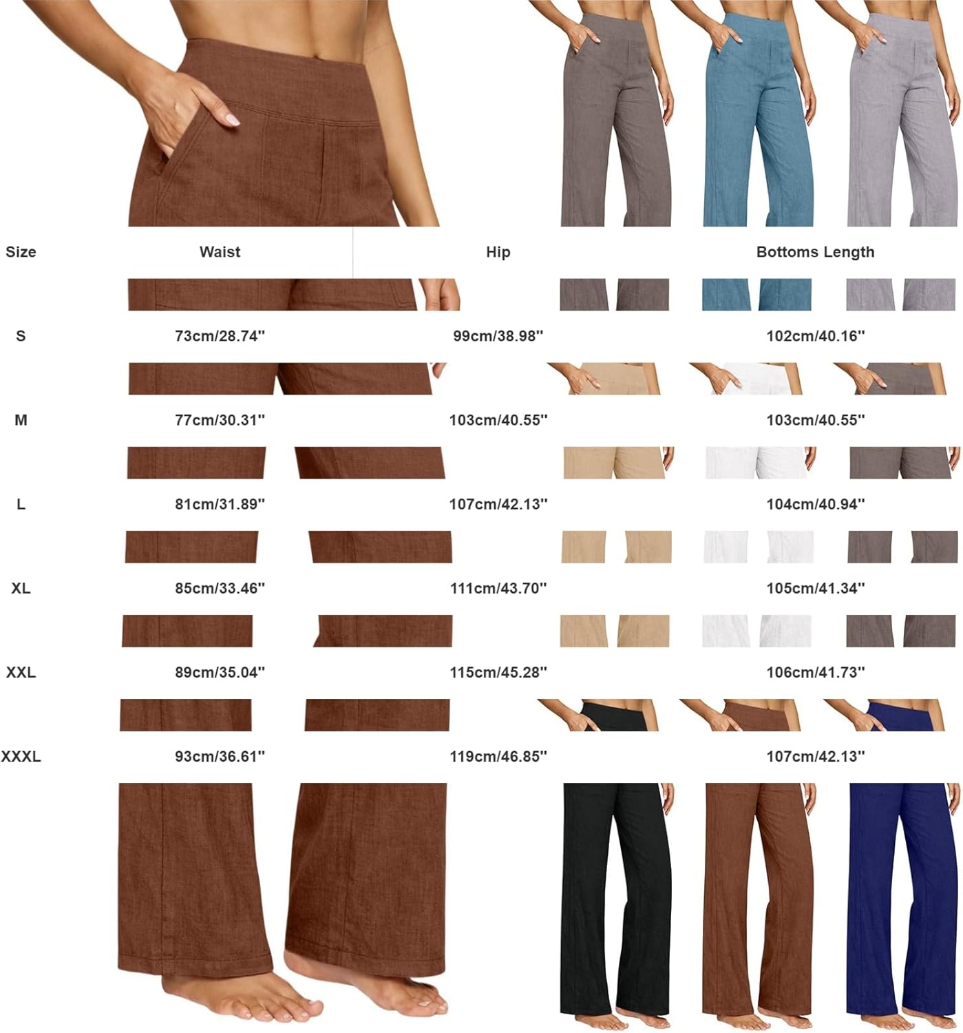 Womens Casual Cotton Linen Pants Lightweight Summer Loose Fit High Waist Straight Leg Plus Size Solid Lounge Trousers - Image 5