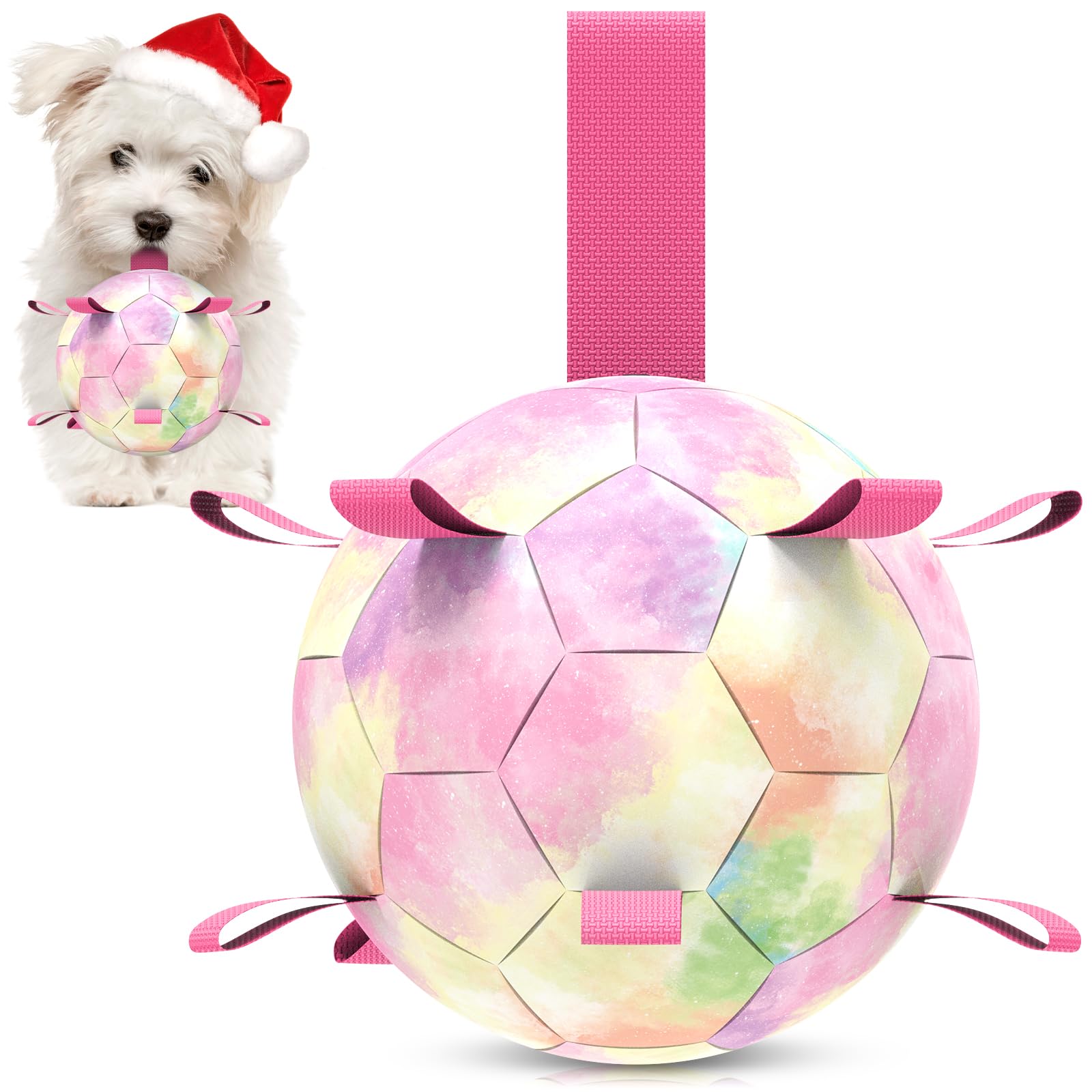 QDAN Dog Balls Dog Soccer Ball with Straps Girl Dog Toys Puppy Toy Balls for Small Medium Dogs