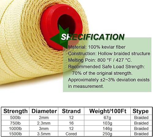 Miniatura 8 de 9KM DWLIFE Cable trenzado de Kevlar amarillo 100  2000 libras de alta resistencia ultraligero resistencia a la abrasión ignífugo cometa pesca modelo