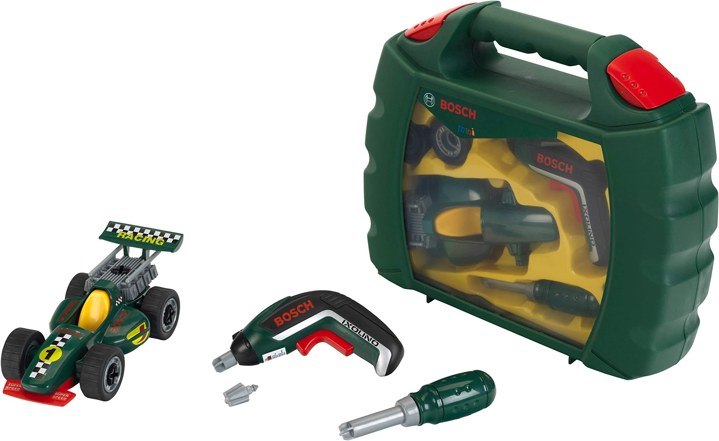 8395 Bosch Grand Prix Tool Box Set with,xolino Cordless Screwdriver, Racing car to assemble and disassemble, Toy for children aged 3 years and up