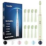 7AM2M Sonic Electric Toothbrush for Adults and Kids- High Power Rechargeable Toothbrushes with 8 Brush Heads,5 Adjustable Modes, Built-in 2-Minute Smart Timer,4 Hours Fast Charge for 30 DaysGreen