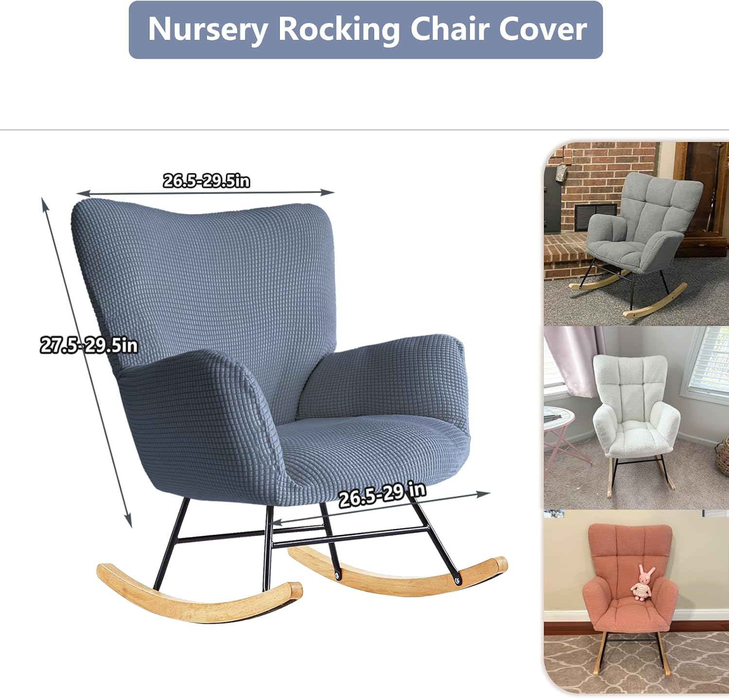 Nursery Rocking Chair Cover,1 Piece Glider Chairs Cover Slipcovers,Soft with Elastic Bottom Spandex Jacquard Small Checks,Furniture Protector Washable For Nursery Rocking Chair Blue