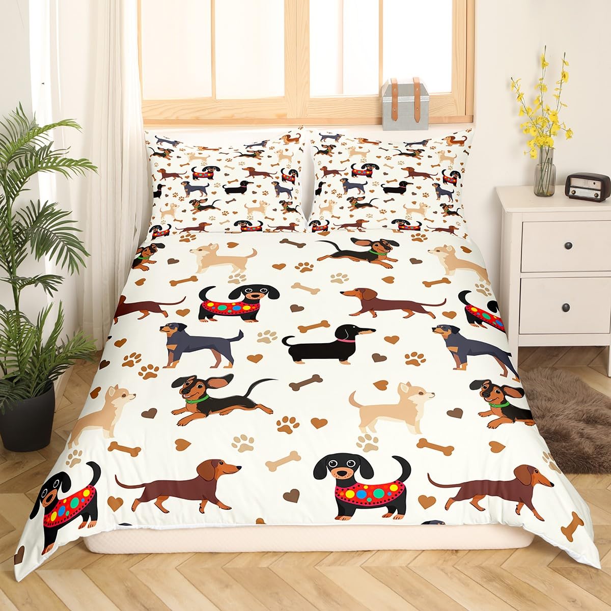 Housse de couette teckel violette avec taie d'oreiller pour lit simple enfant Loussiesd
