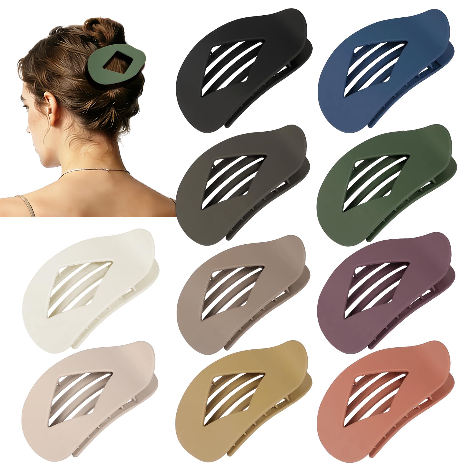 View 1 of 10 PCS Flat Hair Clips for Women, No-Slip Claw Clips – Hot Seller Colors