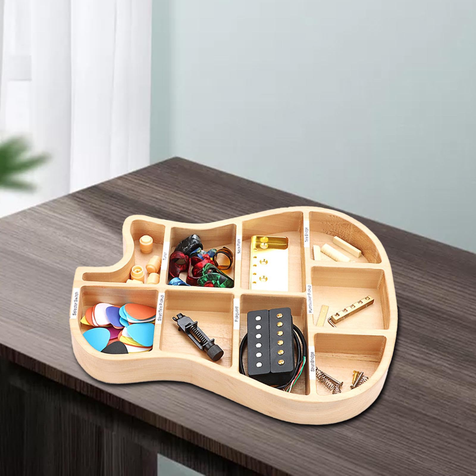 Generic Caja de Púas de Guitarra de Madera, Soporte para Caja de Púas de Guitarra con 9 Compartimentos
