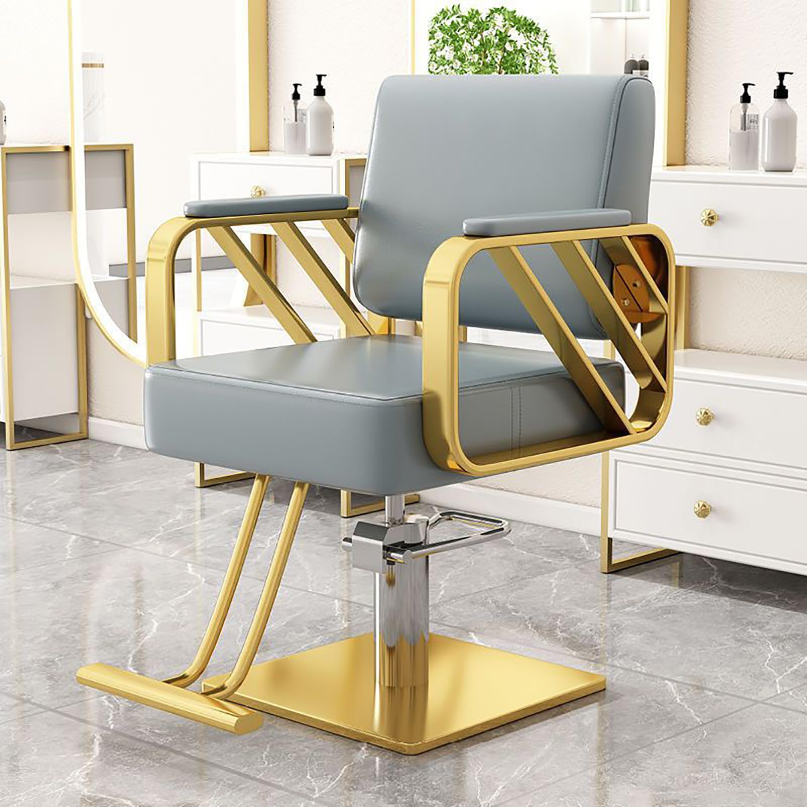 Poltrona da Barbiere idraulica da Salone, Girevole a 360 Gradi, per Parrucchiere, Altezza Regolabile, in Pelle PU Classica, E