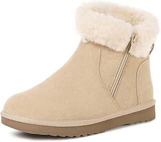 Hsyooes スノーブーツ 女性用 冬用ブーツ 防水 暖かいブーティ ファー裏地 スエード アンクルブーティ ファジー クラシック アウトドア