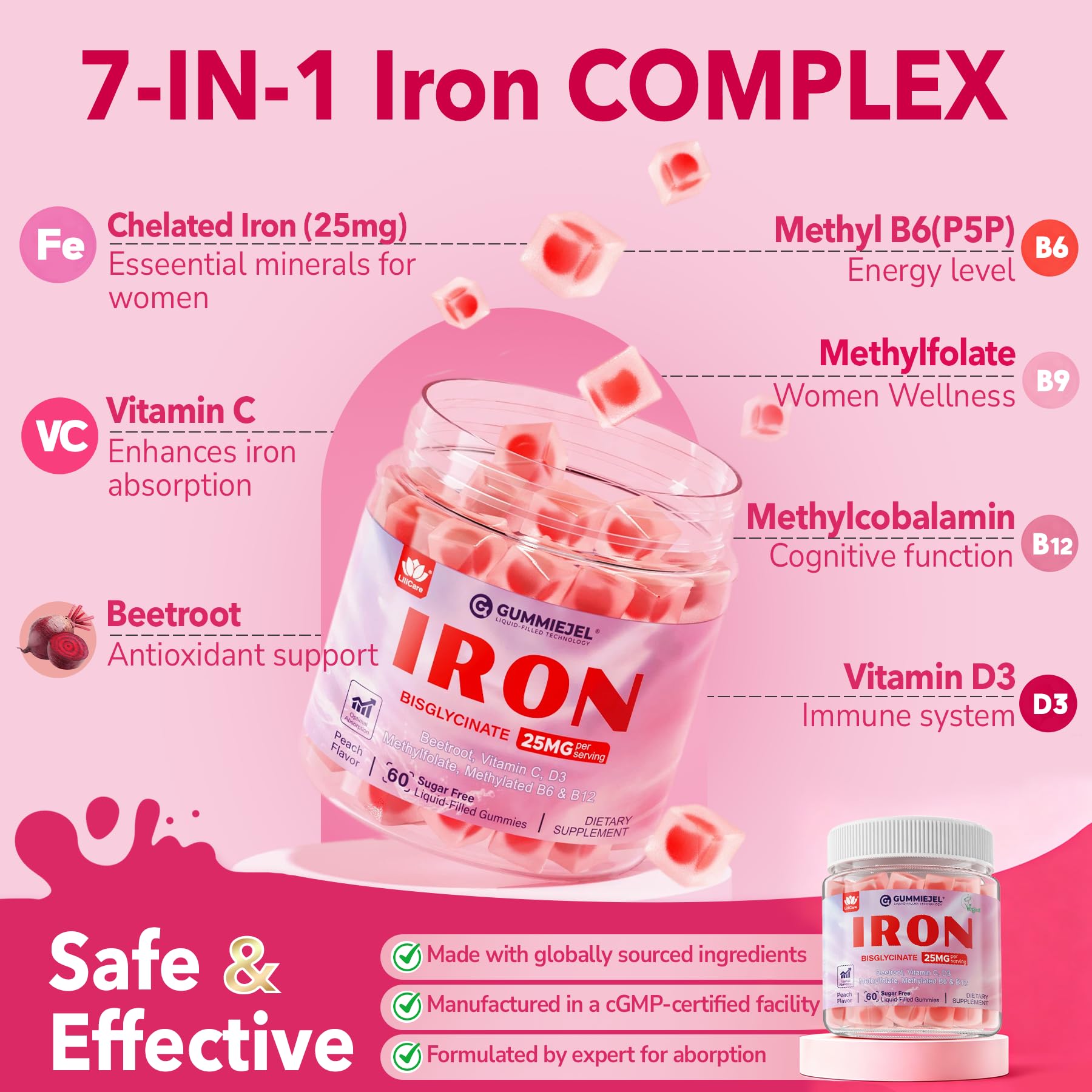 Iron Gummies for Women 25mg Increase Iron Levels, No Constipating, 60 Cts — Amazon image 4