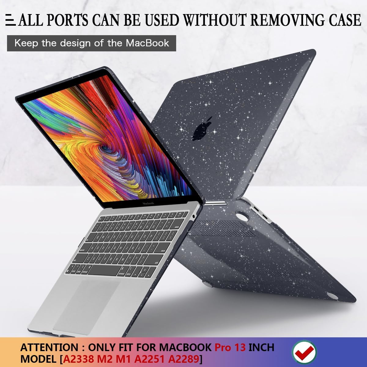 CISSOOK Black Glitter Case for MacBook Pro 13 Inch 2025-2020 Release Model A2338 A2251 A2289 with Touch Bar, Bling Hard Shell Cover Keyboard Skin for MacBook Pro 13 M1 M2 Sparkly - Image 5