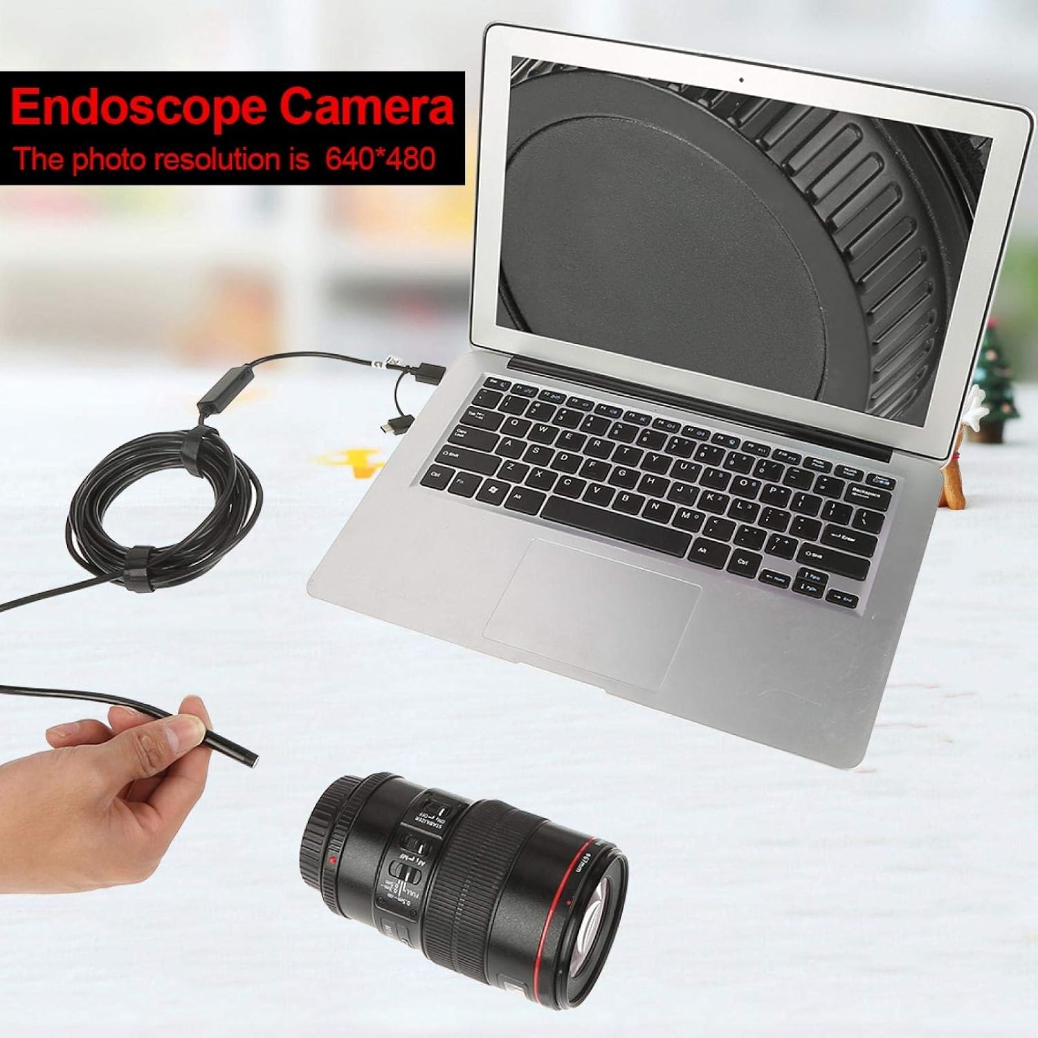 Endoscope Camera with Light, Mini USB Snake Borescope Camera, 6 Adjustable LED Lights, Micro USB and Type C, for Android Phone and Computer