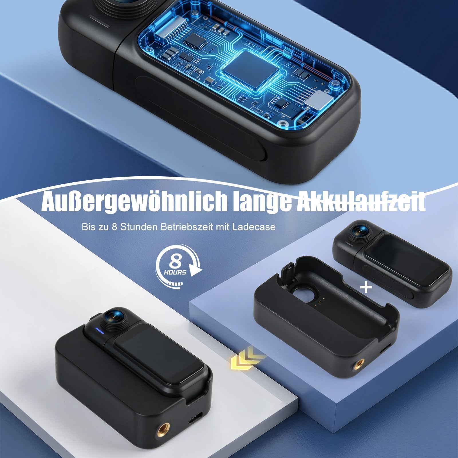 Action Cam Mit Touchscreen, 8-Stunden-Akku, Mini POV Bodycam, Wasserdicht 30M, 120° Weitwinkel, WLAN + 64 GB Karte & 10+ Zubehör für Radfahren, Reisen, Haustiere und Sport