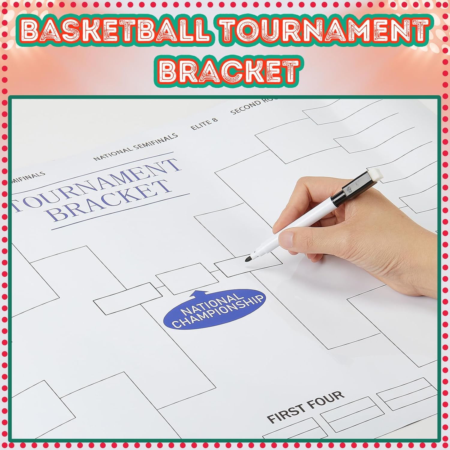 AmazingSpark 32 Team Tournament Bracket Dry Erase Board Set Includes 16.5 x 24.0 Inch Reusable Dry Erase Bracket Board with Marker Pen Cloth Eraser for Cornhole Basketball Football Game Favors