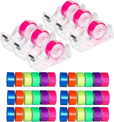 Miniatura 8 de 6 rollos de cinta iluminadora extraíble con dispensador, 0.7 x 288 pulgadas, cinta de color transparente con mini dispensador recargable, tiras de