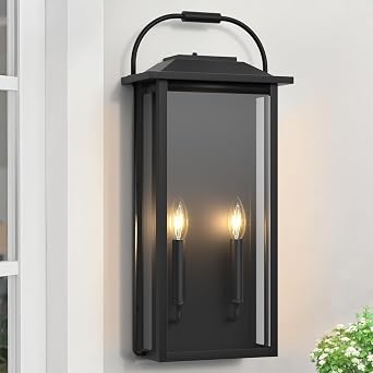 24in Large Dusk to Dawn Outdoor Wall Light, Matte Black