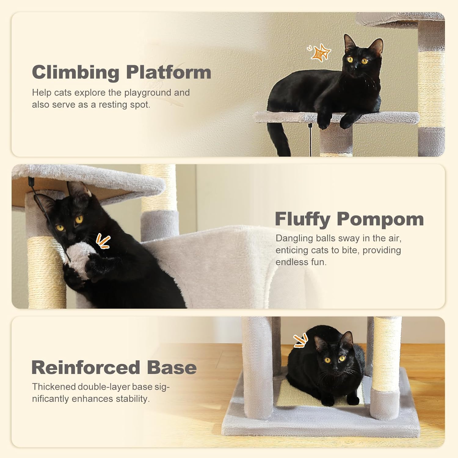 PEQULTI 62" Cat Tree for Indoor Cats, Multi-Level Cat Tower with Cozy Cat Condo Clearance Prime, Grey