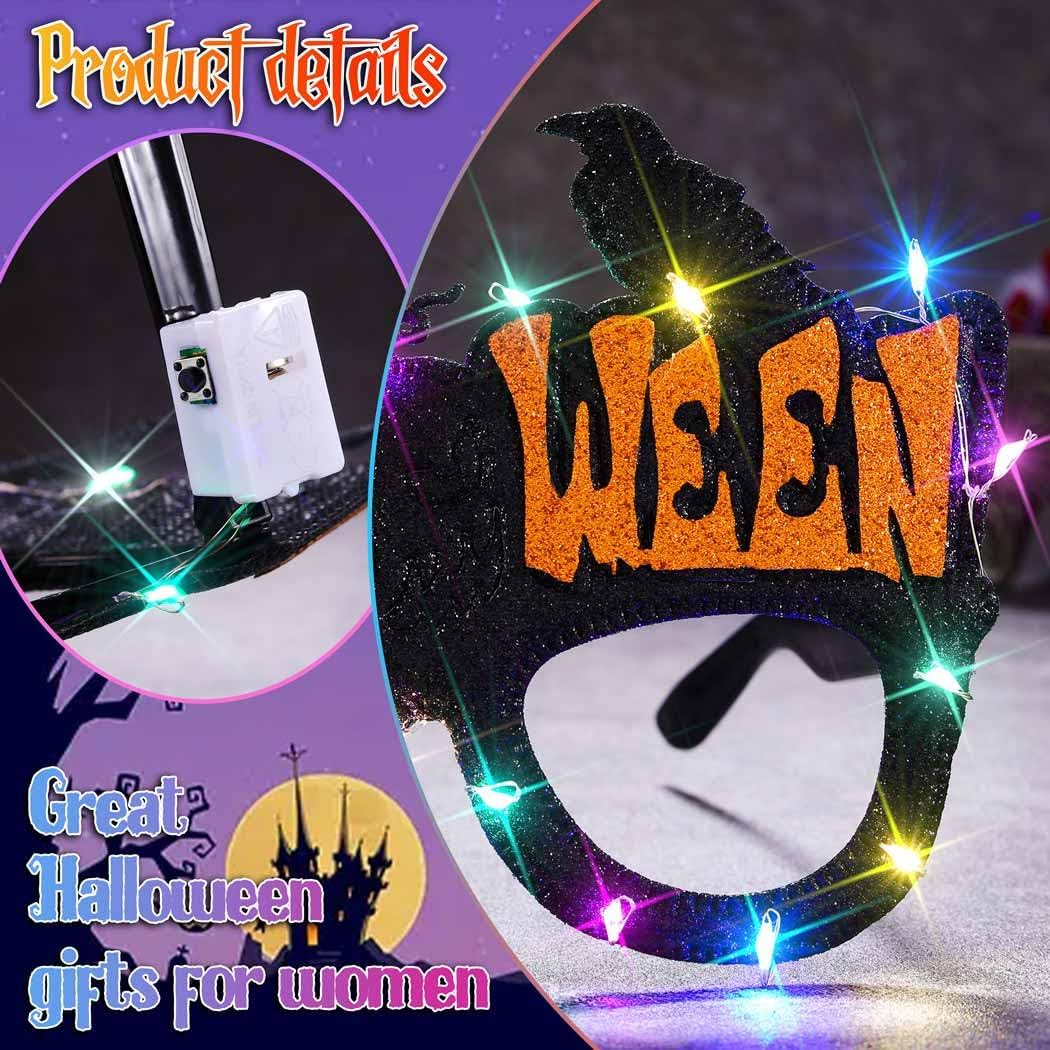 BODIY Light Up Halloween Glasses Sparkly Party Eye Frames Favors Eyeglasses Decoration for Women and Adults