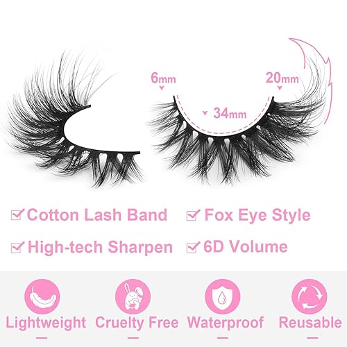 Miniatura 4 de Pestañas de ojo de zorro esponjosas, pestañas de visón sintético, largas y finas, pestañas postizas dramáticas cruzadas de volumen completo, paquete