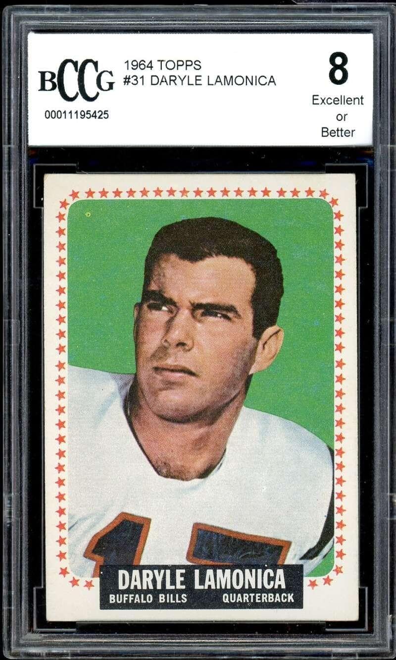 1964 Topps #31 Daryle Lamonica Rookie Card BGS BCCG 8 Excellent+ - Unsigned Football Cards
