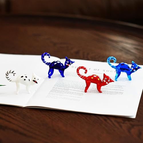 Miniatura 2 de LONGSHENG - SINCE 2001 - 4 figuras de cristal de gato, mini escultura de animales de cristal, figuras coleccionables de arte de gato para decoración