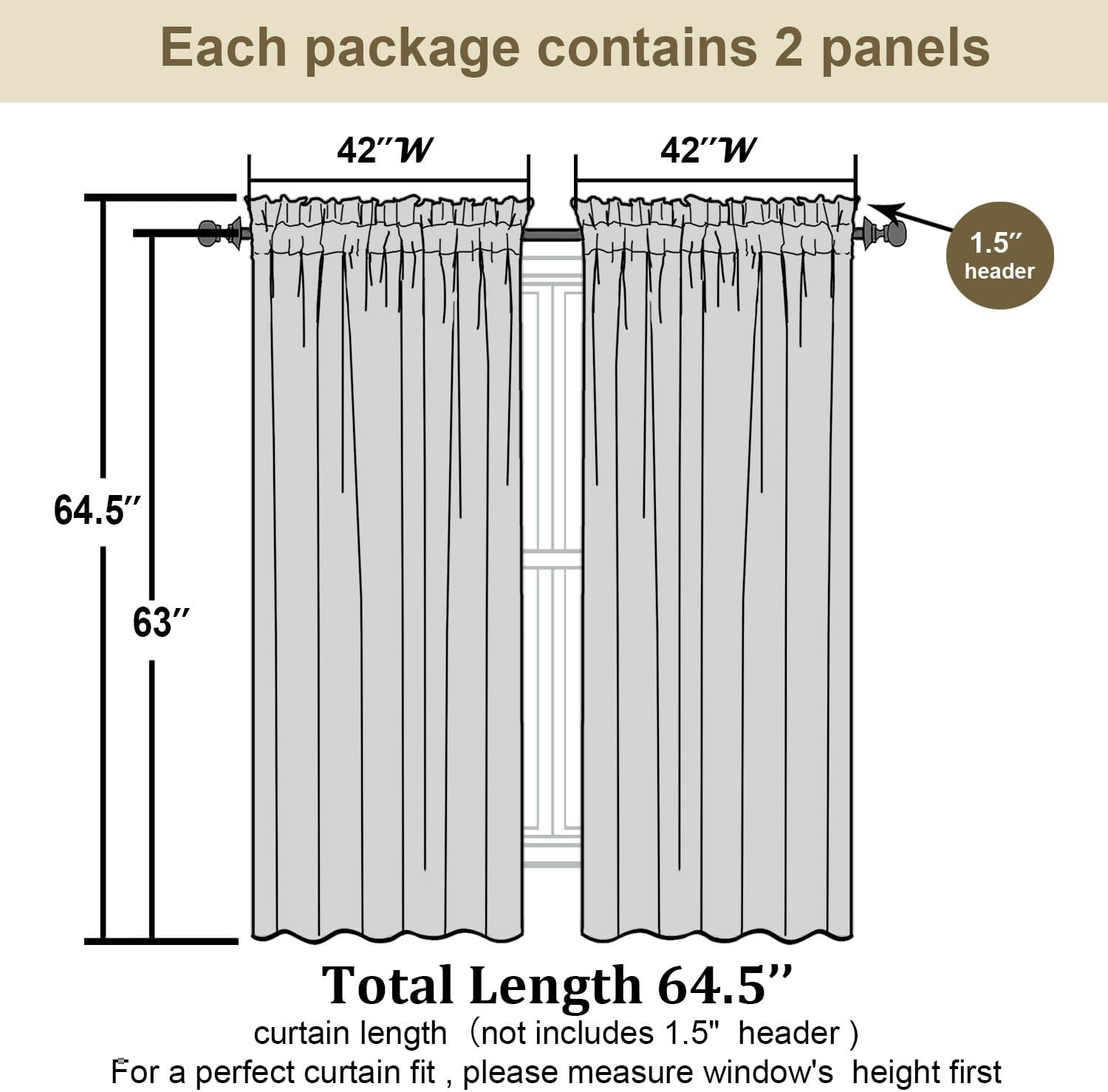 Simplebrand Natural Linen Curtains 63 Inch Length 2 Panels, Faux Linen Textured Semi Light Filtering Farmhouse Curtains & Drapes, Soft Airy Slub Window Curtains for Living Room Bedroom, Each 42"Wx63"L