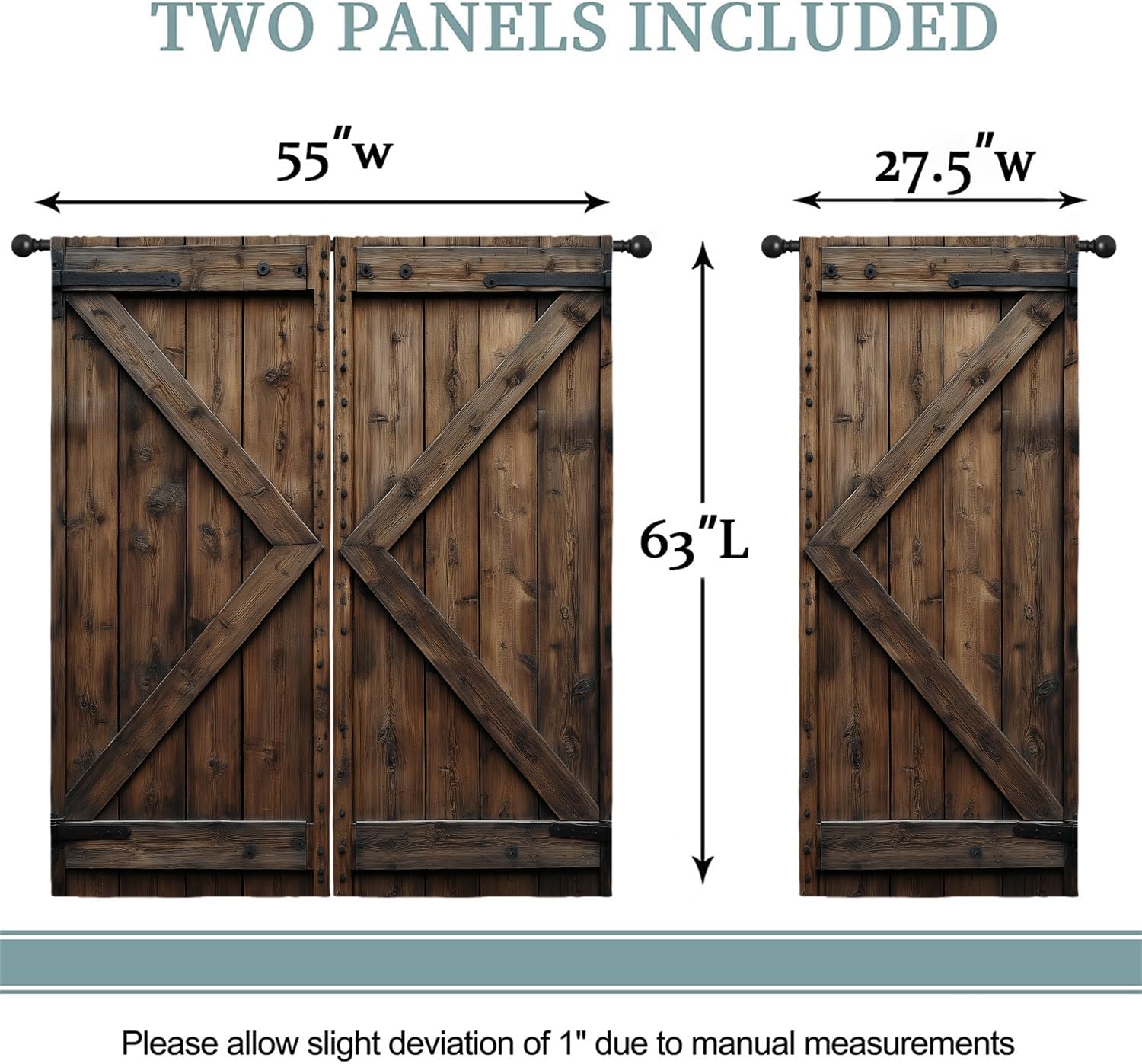 Vintage Barn Wood Door Blackout Curtains,Country Hunting Cabin Rustic Farmhouse Old Wooden Door, 2 Panel Rod Pocket Thermal Insulated Drapes for Bedroom, Living, Kids Teen Room Deco 55x63 inch