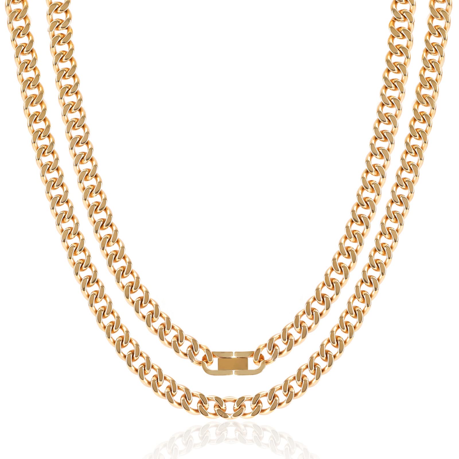 SanThree 9.5mm Pure Titanium Curb Cuban Link Chain Necklace for Men, Yellow Gold Plated Lightweight Skin Friendly Hip Hop Necklaces Gifts for Birthday Graduation Fathers Day, 24 Inches