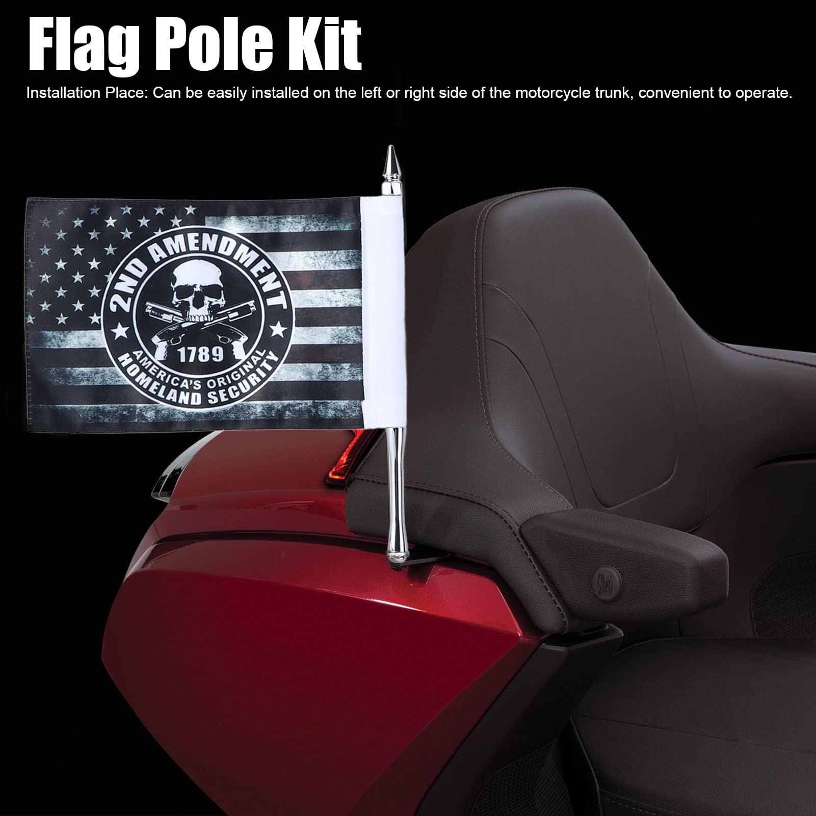 Kit de Montaje en Mástil de Bandera para Tapa de Maletero, Diseño Elegante con Banderas de Seguridad Nacional para Gold Wing 2018-2020, Acabado Cromado de Aluminio Duradero