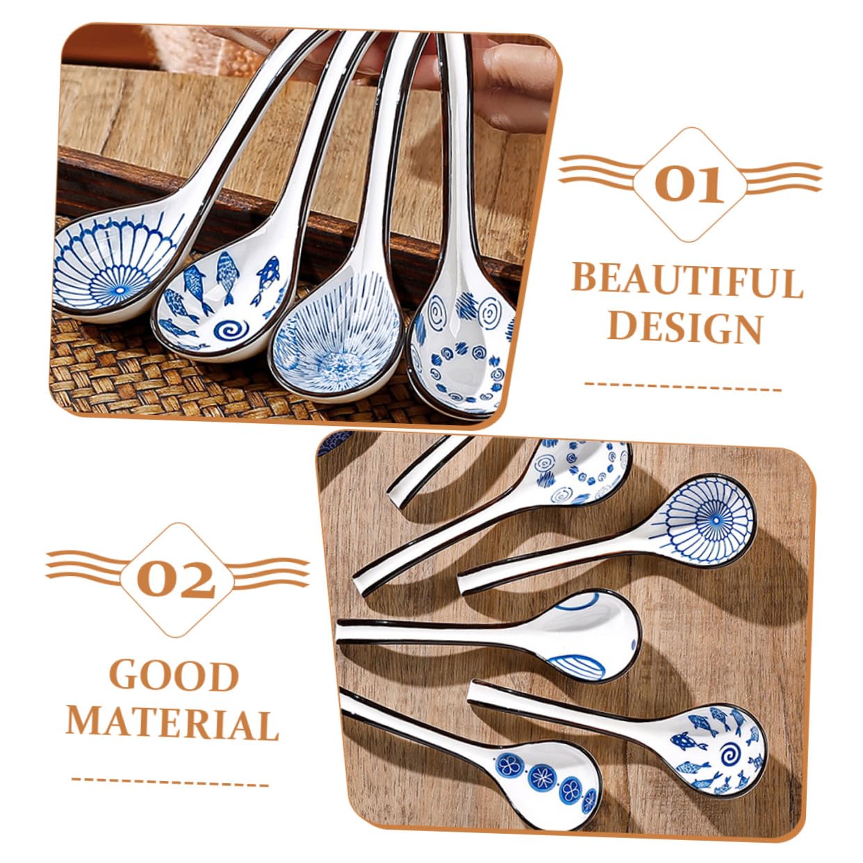 Uonlytech 6stücke Keramiklöffel mit Großen Asiatischen Suppenlöffeln und Reislöffeln Keramik-suppenlöffel mit Paddelfunktion für Ramen Suppenlöffel mit Ergonomischem Griff