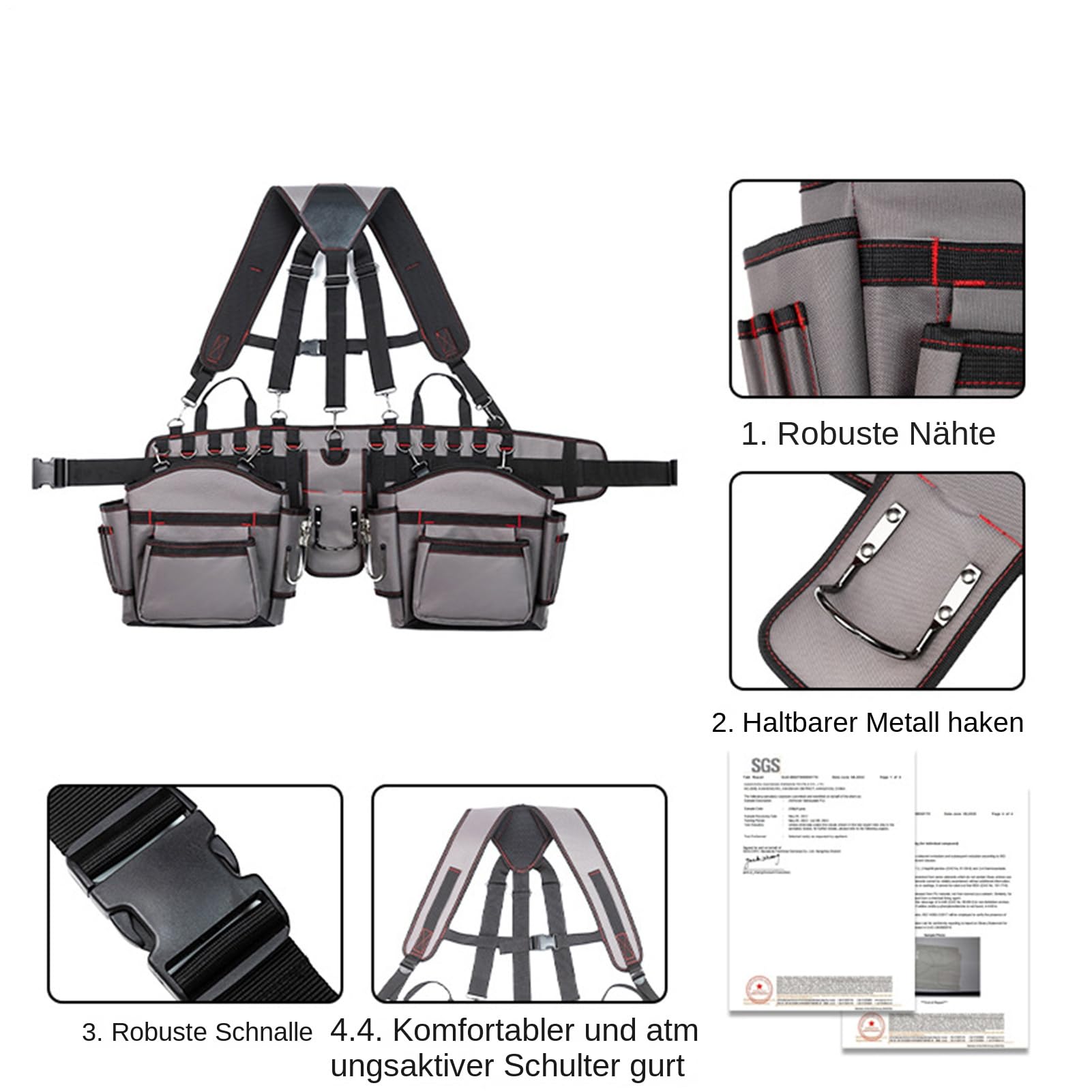 Cinturones Portaherramientas Chaleco Organizador Multiusos | Chaleco De Herramientas Resistente Con Tirantes Para Electricistas, Construcción, Jardinería, Exterior E